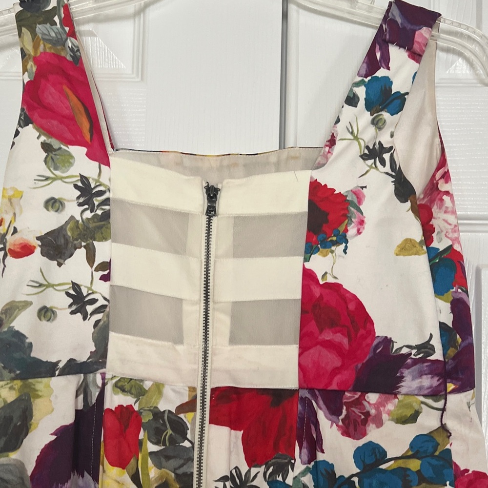 Vintage Alice + Olivia Multicolor Floral Square-Neck With Wide Straps Mini Dress